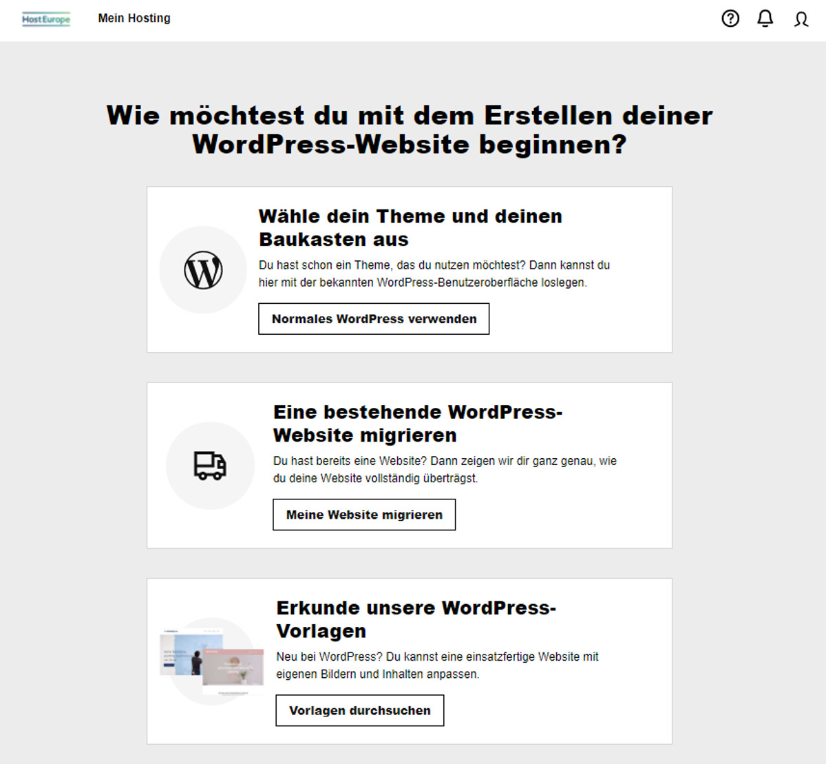 Abbildung: Managed WordPress: 3 Optionen zur Website-Einrichtung
