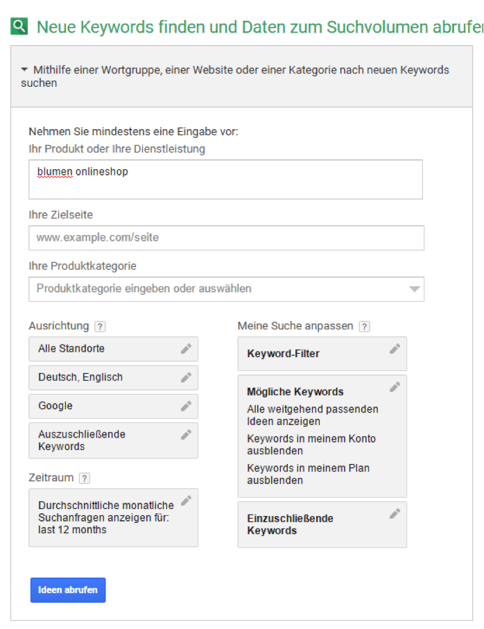 KeywordRecherche mit dem Keyword Planner