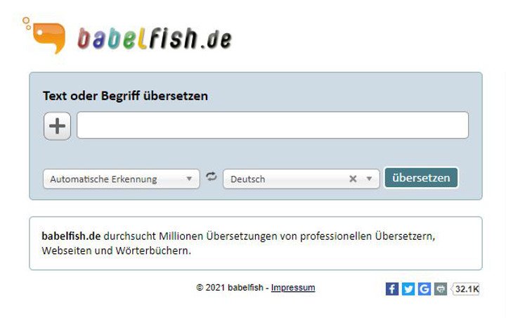 Abbildung - Das Übersetzungsprogramm Babelfish
