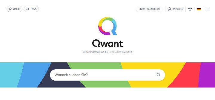 Abbildung - Qwant - Die Suchmaschine, die Ihre Privatsphäre - Startbildschirm