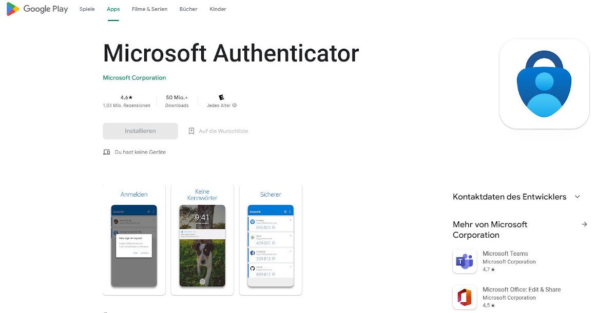 Abbildung - Authentifizierung per App – Microsoft Authenticator