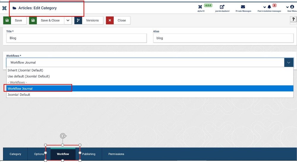 Abbildung_11_-_Joomla_Publishing_Workflows für Kategorien als Standard setzen