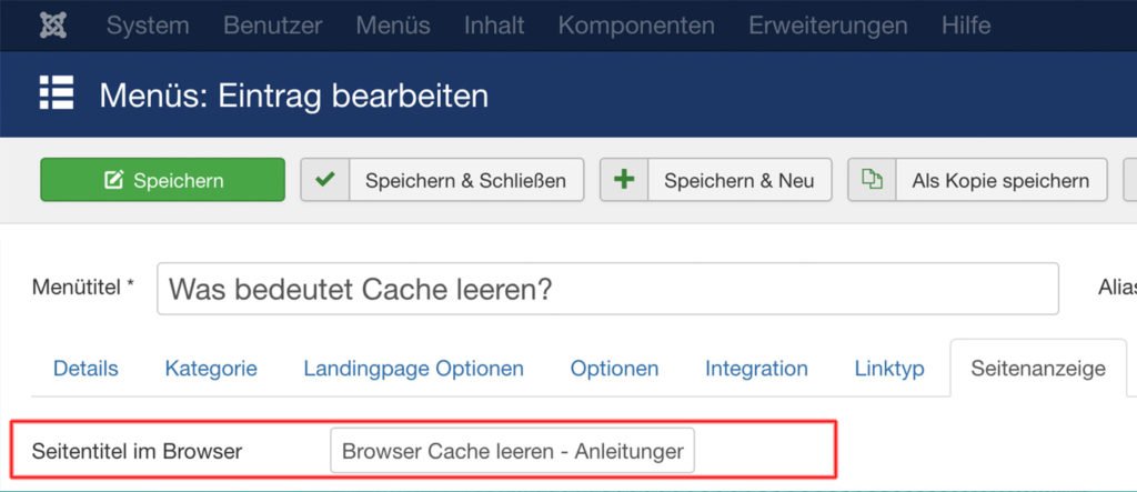 Abbildung - Browser-Titel Einstellungen-Menu