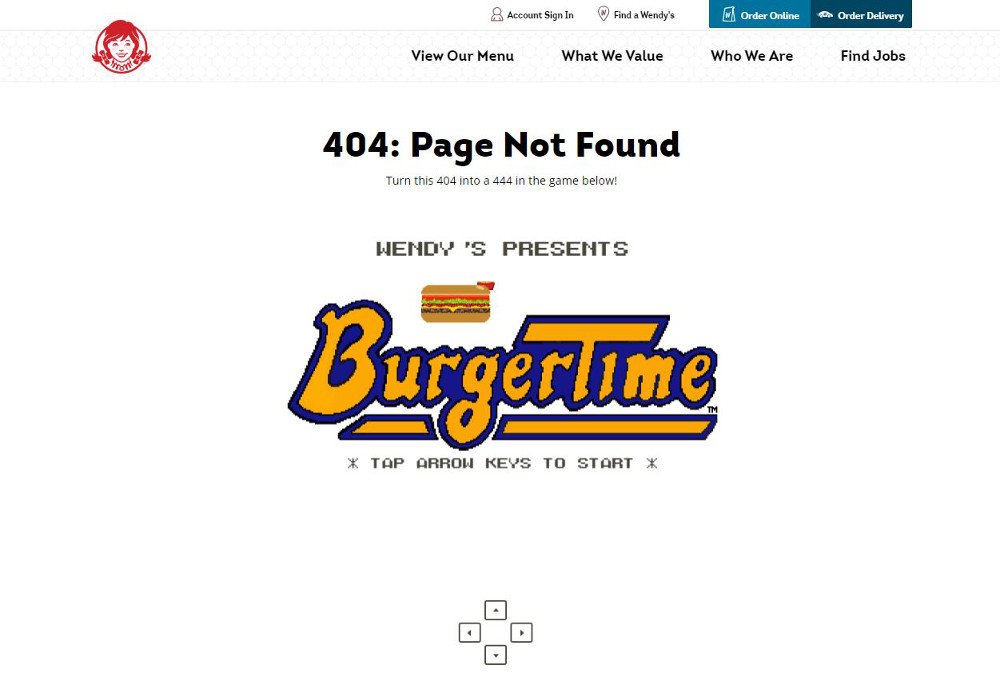 Abbildung_-_Die kreativsten 404-Fehlerseiten – Beispiel Fastfood-Kette Wendys