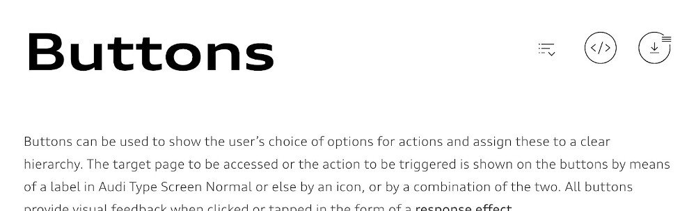 Abbildung - Typische Organisation am Beispiel des Audi Design Systems (Quelle: https://www.audi.com/ci/en/guides/user-interface/introduction.html)