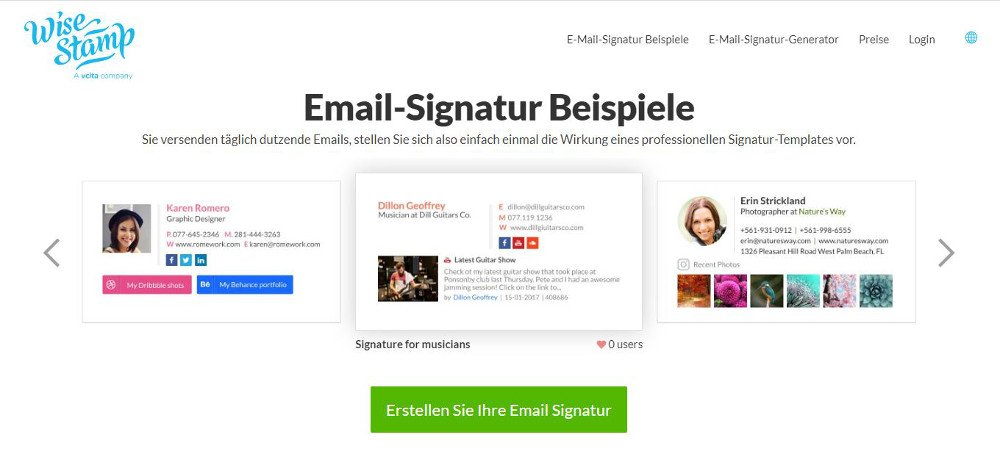 Abbildung - Wise Stamp - Email-Signatur Beispiele