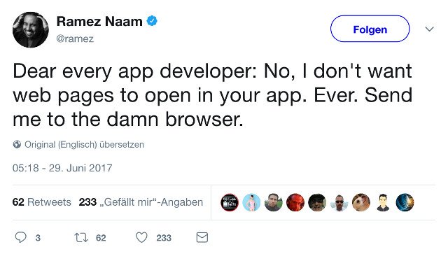 Abbildung - Tweet von Ramez Naam - Browser vs. App