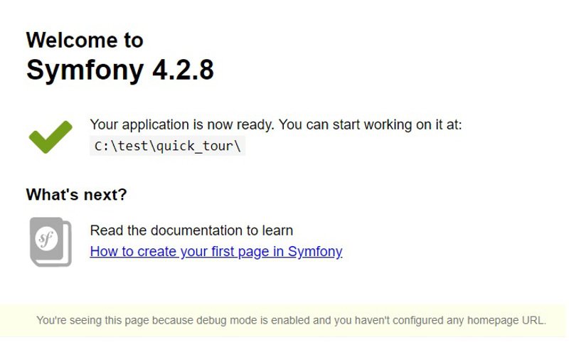 Abbildung - Startseite von Symfony im Browser