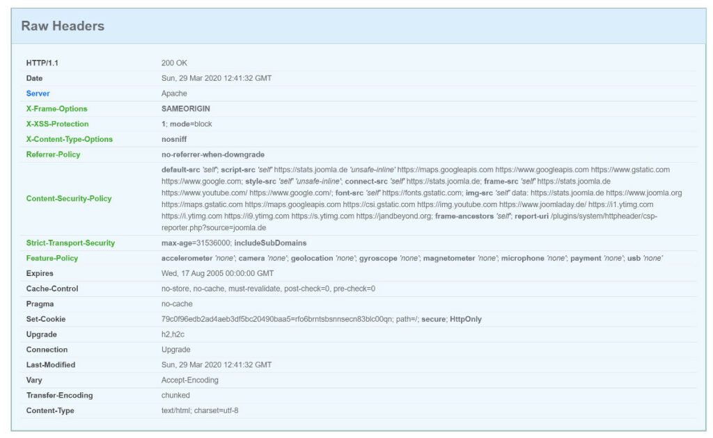 HTTP Header - Abbildung - Auflistung