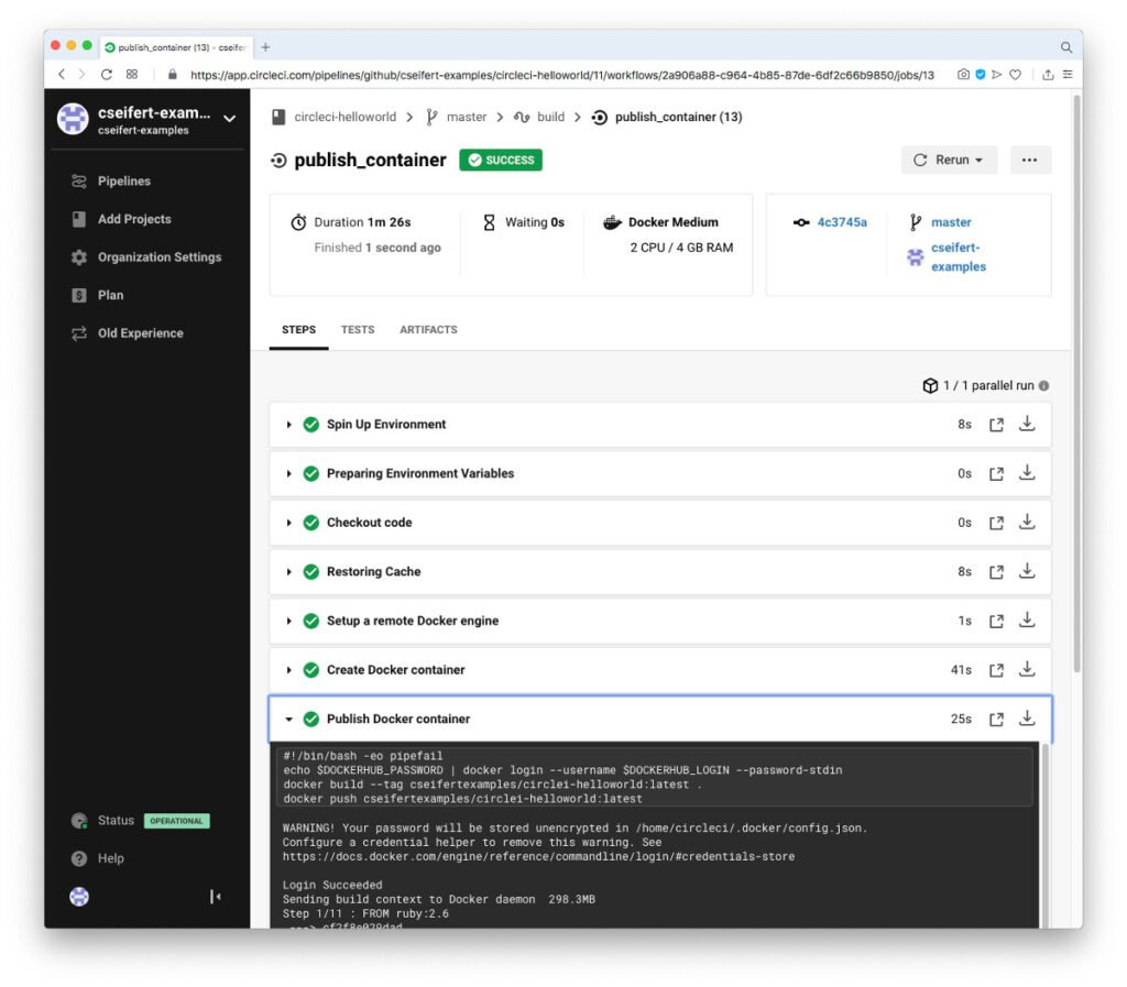 Abbildung Continuous Integration mit CircleCI - Log des Builds