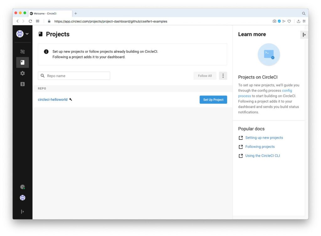 Abbildung Continuous Integration mit CircleCI - Setup Projekt für ein Beispielprojekt
