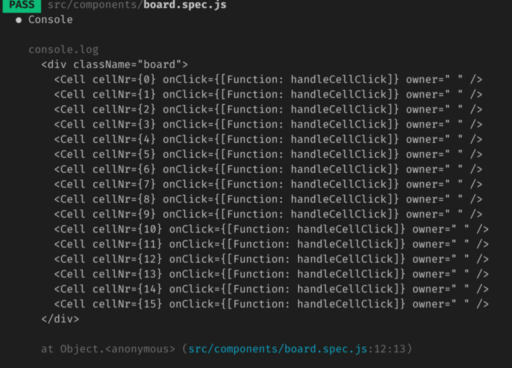 Abbildung JavaScript Testing - Ausgabe mit Shallow Rendering