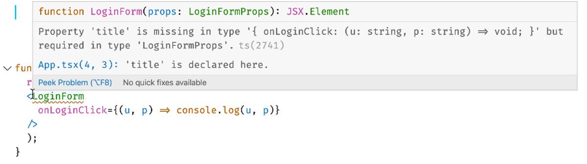 Abbildung - Codebeispiel: TypeScript Fehler bei fehlerhafter Verwendung der LoginForm-Komponente
