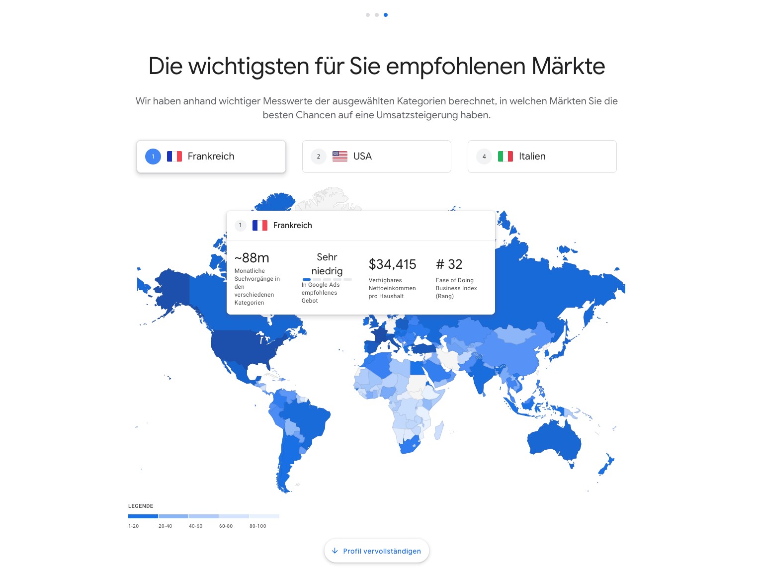 Abbildung: Google Market Finder Ergebnisse für www.eology.de