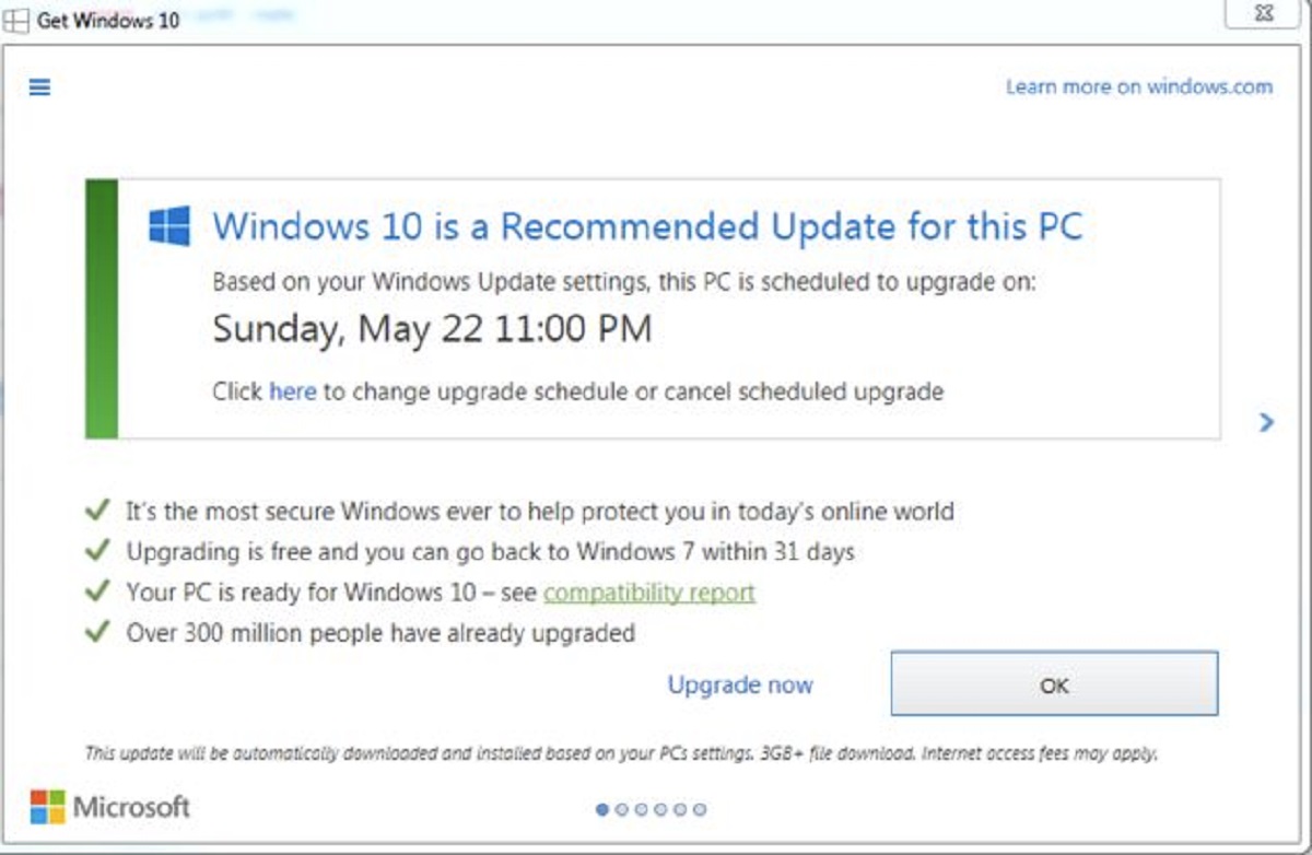Update Dialog auf Windows 10. 
