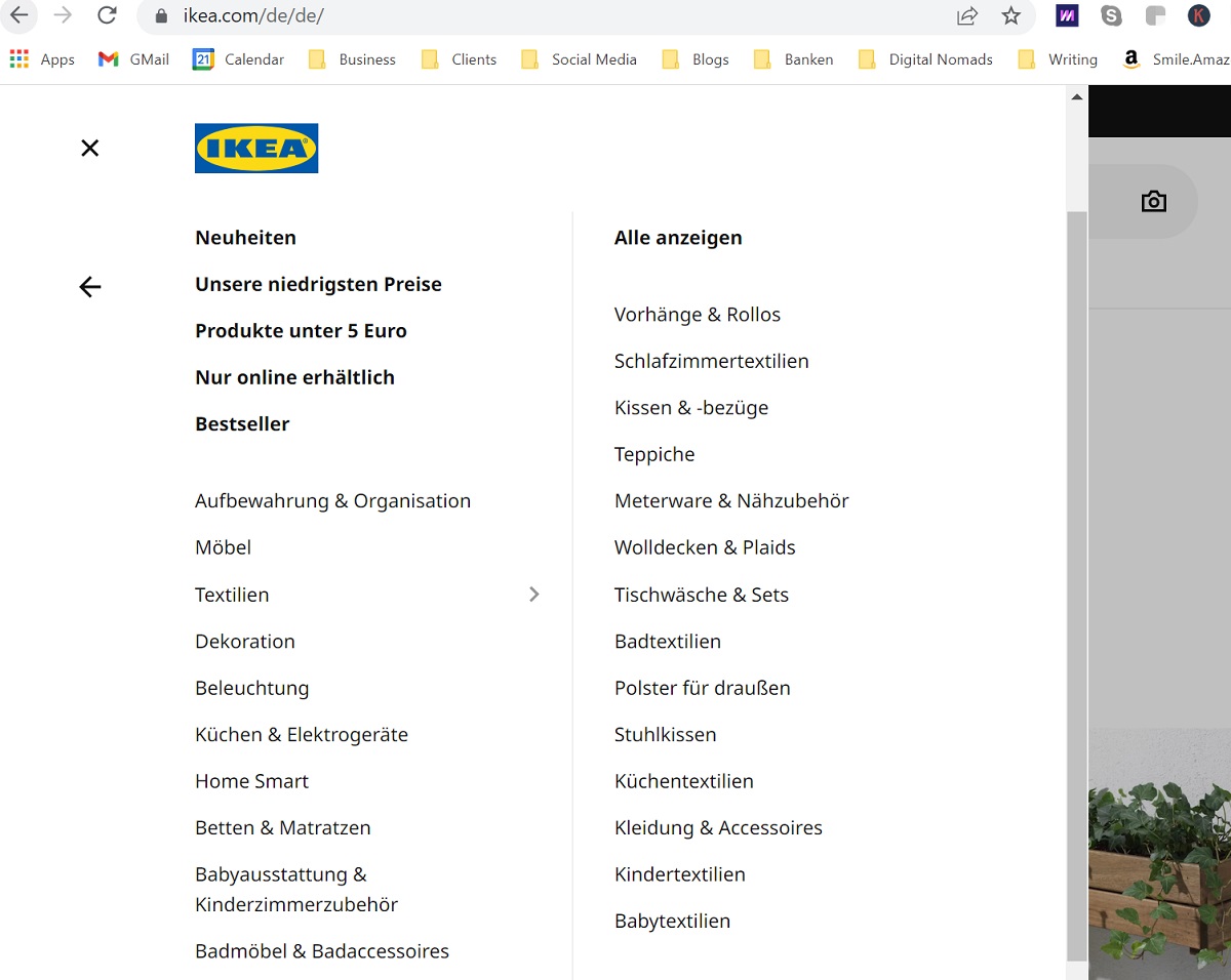 Übersichtlichkeit Produktkategorien Ikea