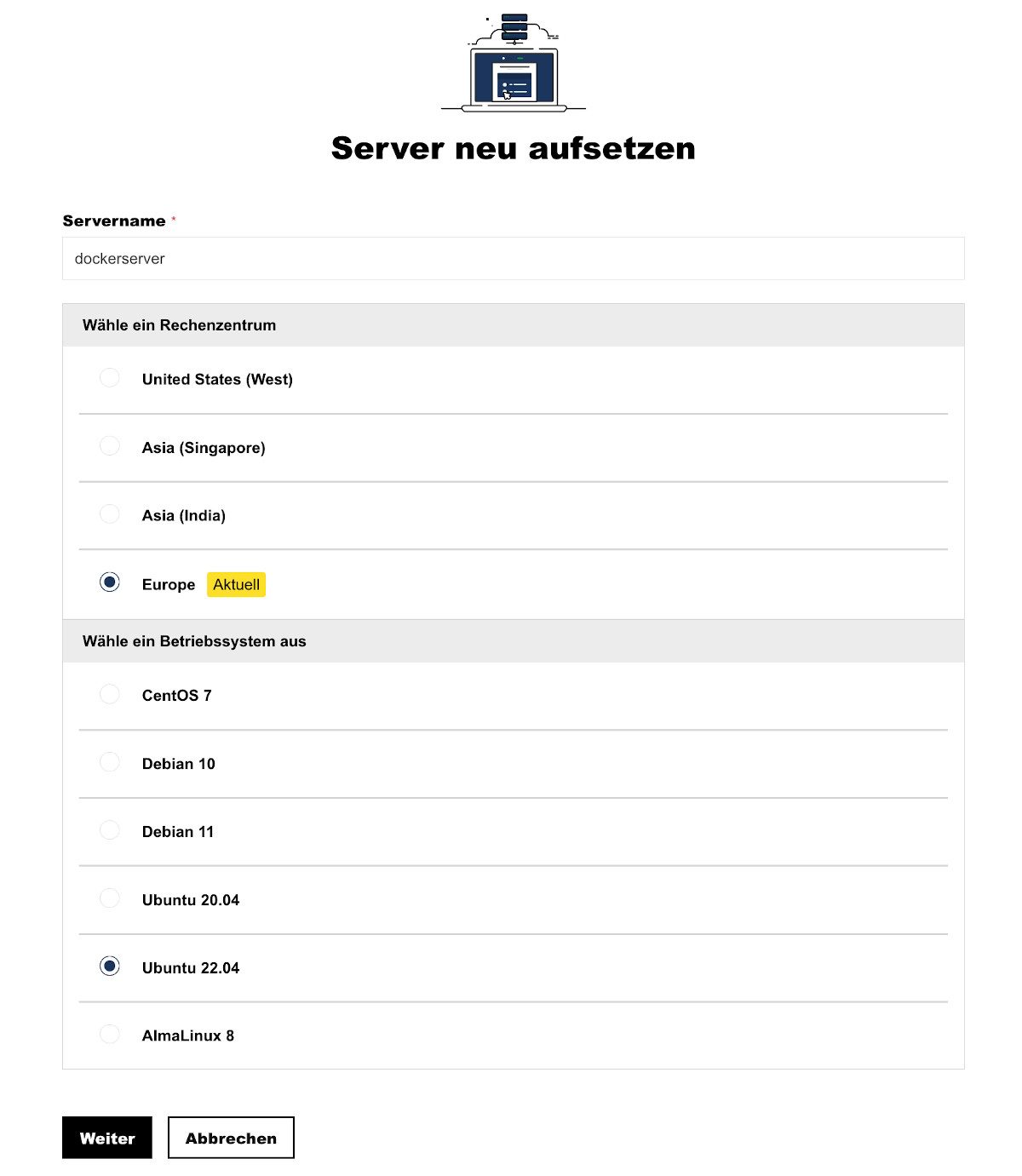 Abbildung - Docker installieren - Server neu aufsetzen
