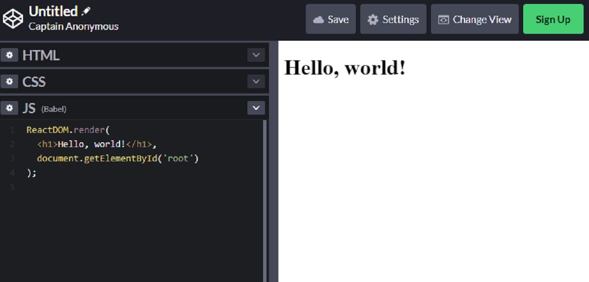 Abbildung - über React Developer Tools - Der Online-Editor Codepen 