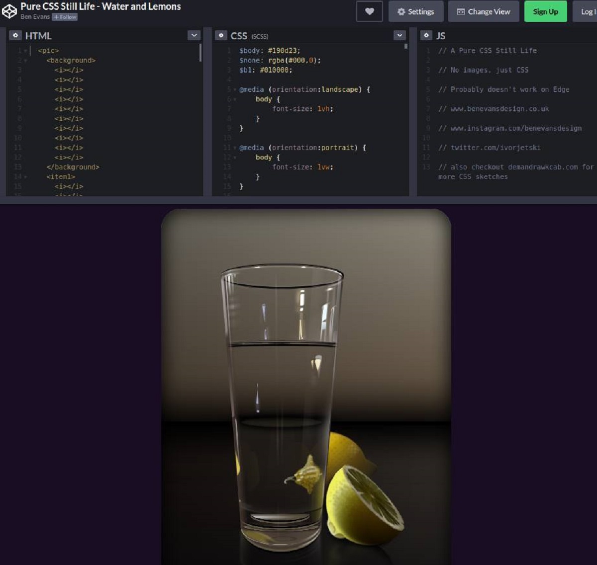 Abbildung: Das Beispiel zeigt, wie Sie Wasser und Zitronen mit purem CSS erstellen. 
