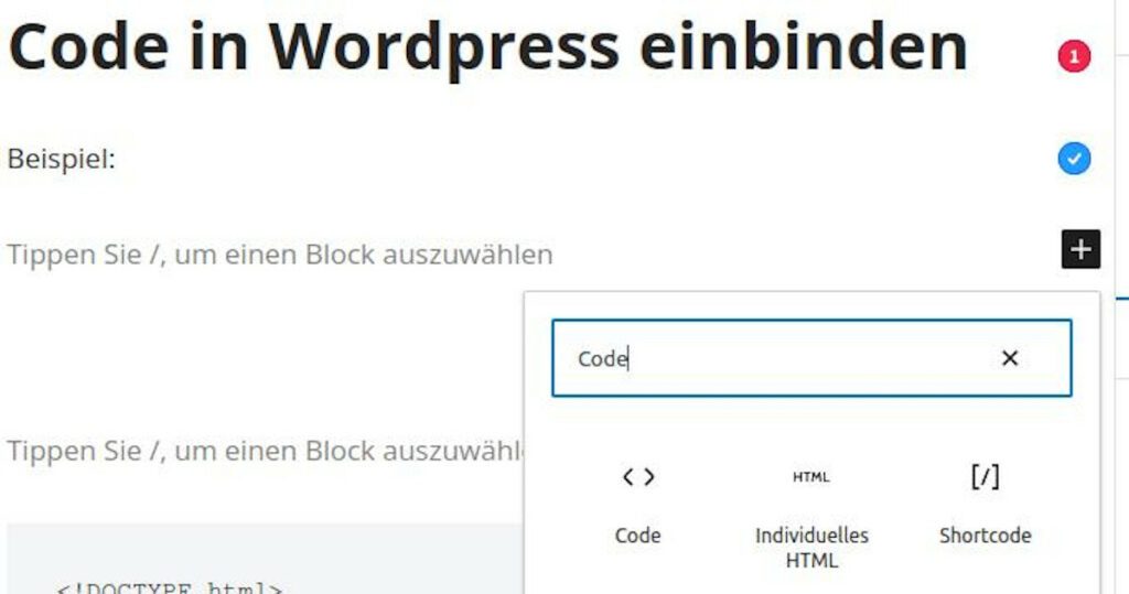 Abbildung - Code im Text über Codeblocks hinzufügen