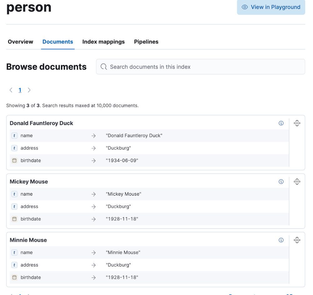 Performante Suche Abbildung 1 - Index und Daten in Kibana ansehen