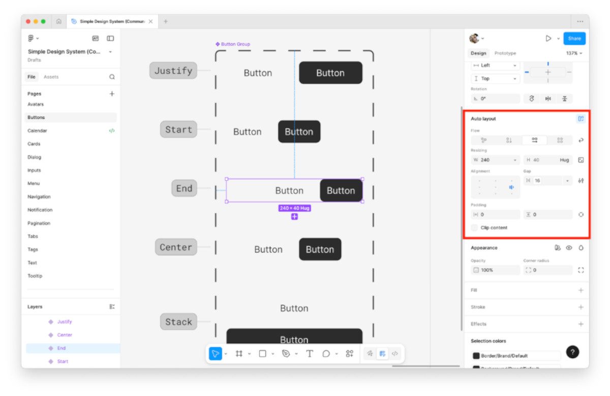 Abbildung: Eine Komponente mit rechtsbündiger Ausrichtung (in Flexbox: justify-content: flex-end)