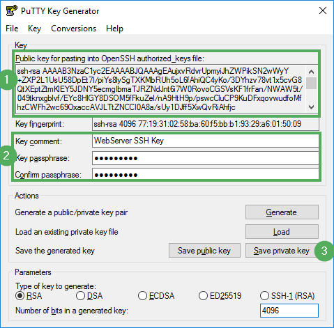 Puttygen - Fertig generierter Schlüssel